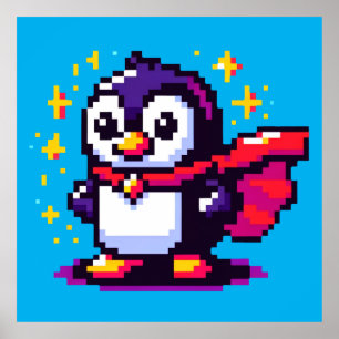 Superhero Penguin Cute Pixel Art Character Design Poster
