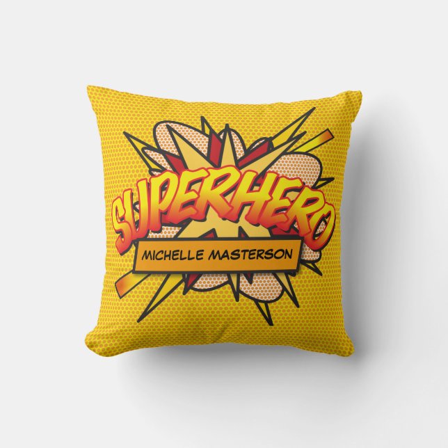 SUPERHERO Personalised Funny Modern Comic Book Cushion (Front)