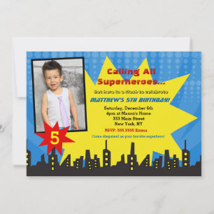 Superhero Photo Birthday Party Invitations