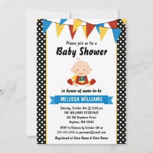 Superhero Polka Dot Bunting Baby Shower Invitation