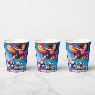Superhero Power Girl Happy Birthday Paper Cups