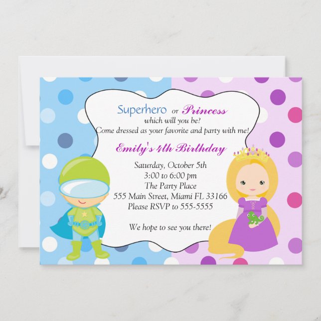 Superhero Princess Invitation Kids Birthday Party (Front)