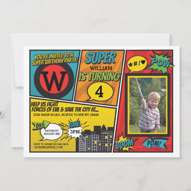 Superhero Red Blue Invitation Super Hero Invite (Front)