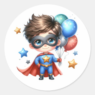 Superhero Round Sticker   Kids Birthday Party