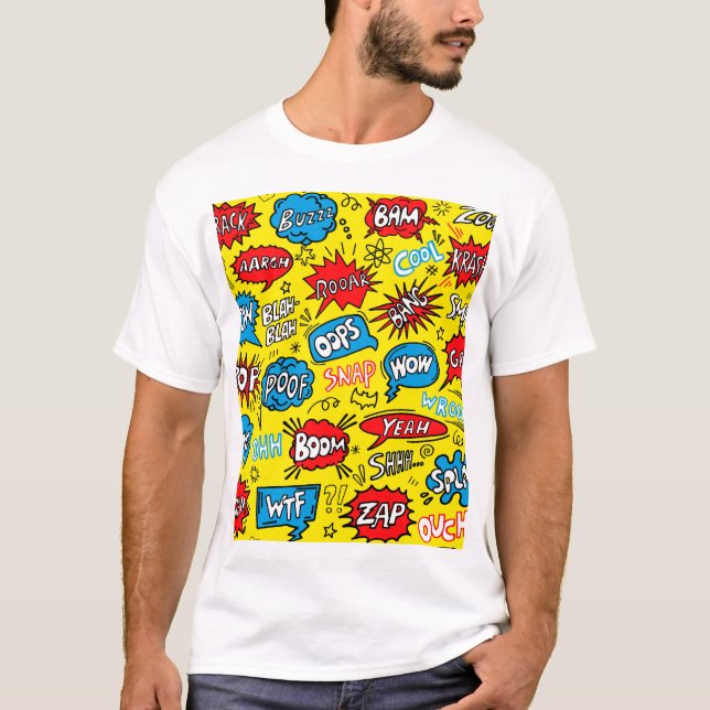 Superhero Saga: Cute Comic Patterns T-Shirt (Front)