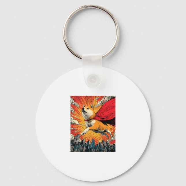 Superhero Shiba � Comic Book Dog Key Ring (Front)