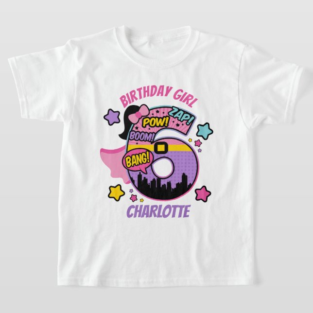 Superhero Sixth Birthday Girl 6th Super Girl T-Shirt (Laydown)