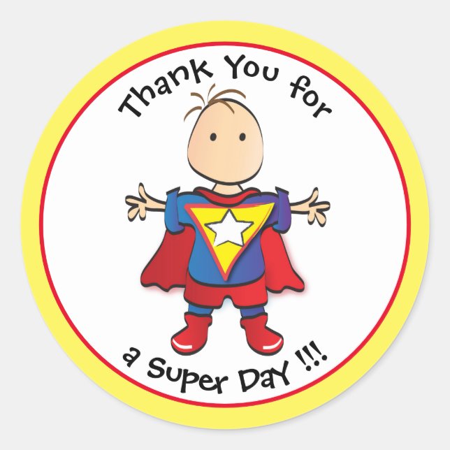 Superhero Sticker for Treat Bag or Thank You (Front)