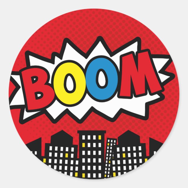 Superhero Stickers, Birthday Party Decor, BLUE Classic Round Sticker (Front)