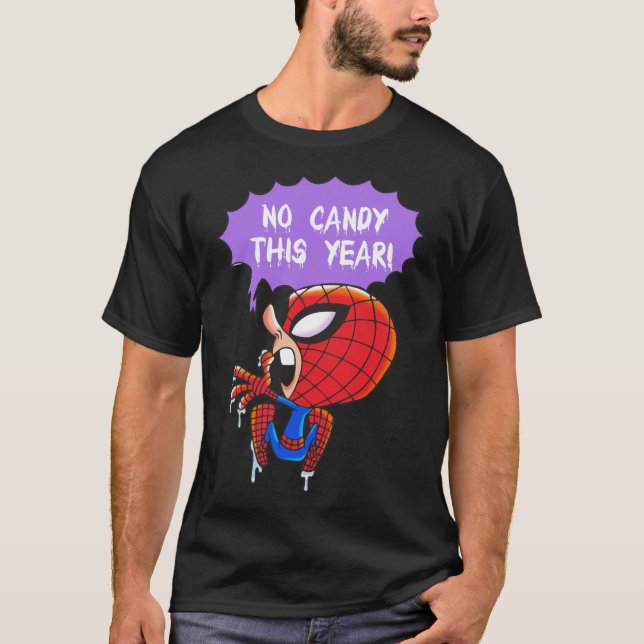 Superhero Stuck on Wall No Candy This Year T-Shirt (Front)