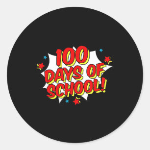 Superhero Style Happy 100th 100 Days of School Classic Round Sticker
