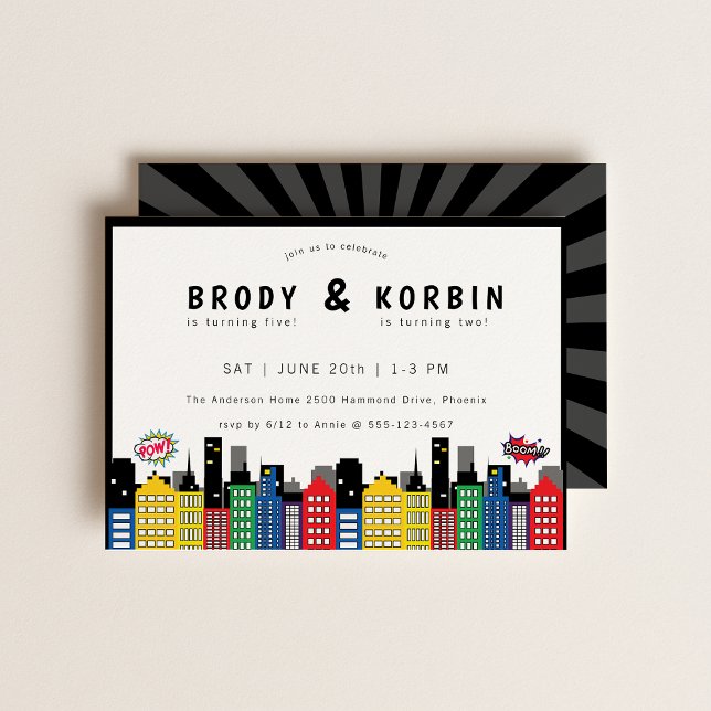 Superhero Theme Joint Birthday Invitation (Creator Uploaded)