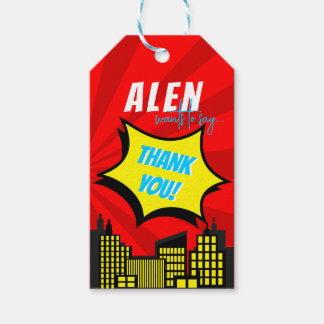 Superhero Theme Thank You Red Yellow Blue Building Gift Tags