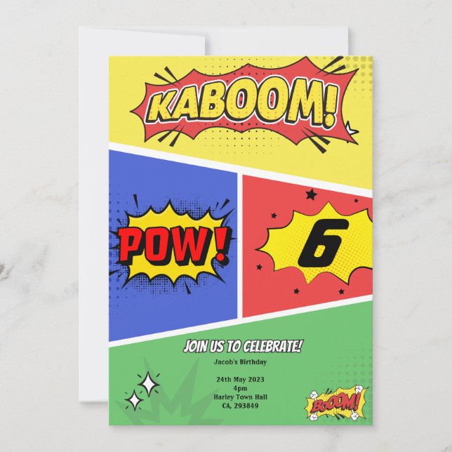 Superhero Themed Birthday Invitations Party (Front)