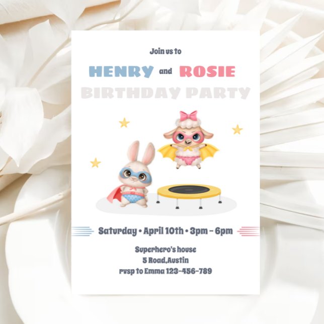 Superhero Twins Birthday Party Invitation (Creator Uploaded)