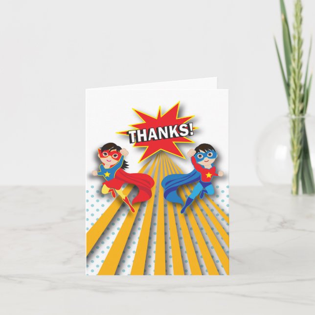 Superhero | Twins Thank You Card (Front)