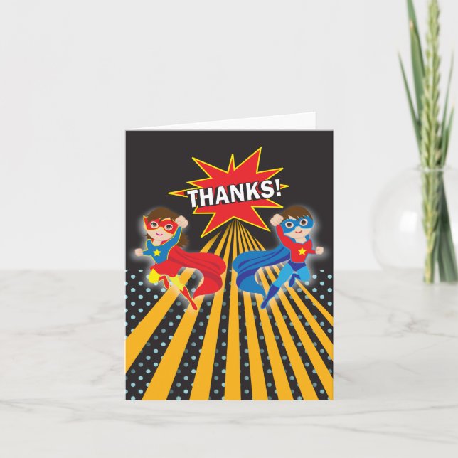 Superhero | Twins Thank You Card (Front)