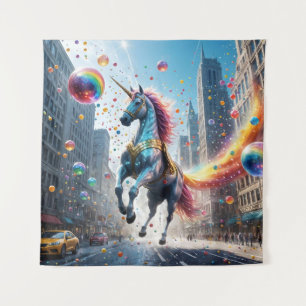 Superhero Unicorn in Bouncy Ball City Tapestry
