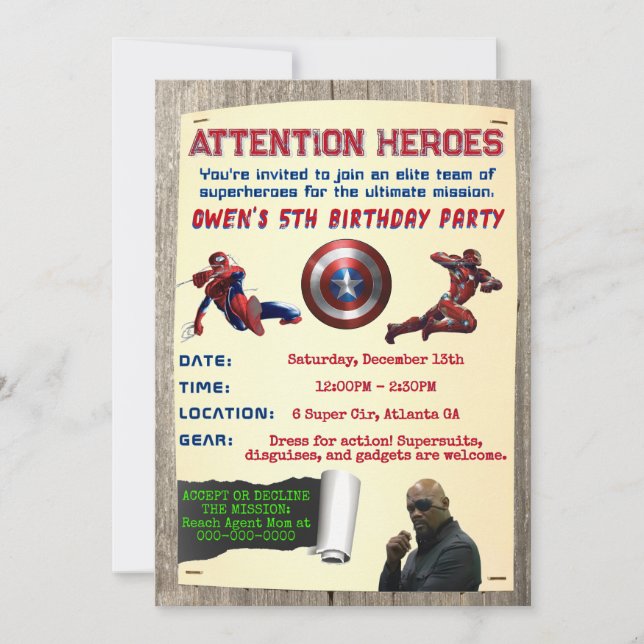 Superheroes Assemble Birthday Invitation (Front)