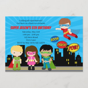 Superheroes Birthday Invitations (Bright Colour)