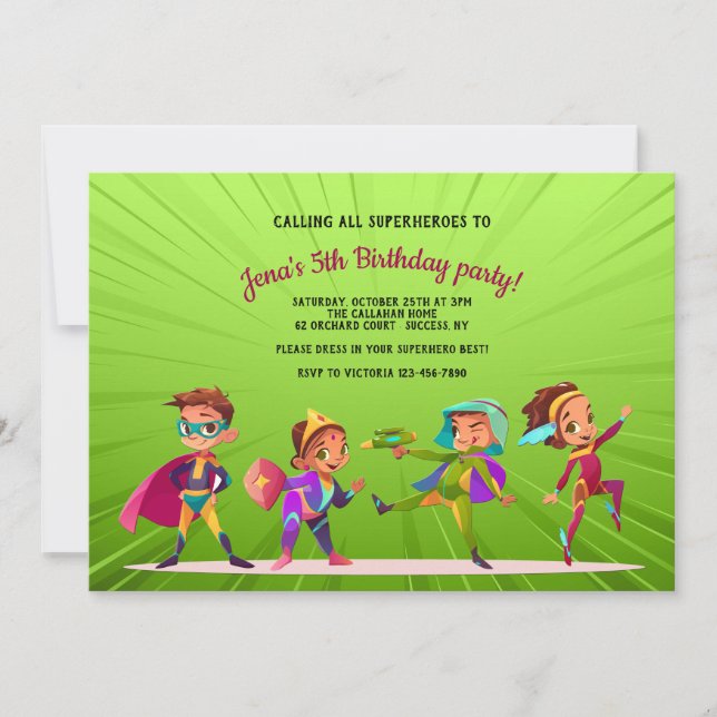 Superheroes Birthday Party Invitation (Front)