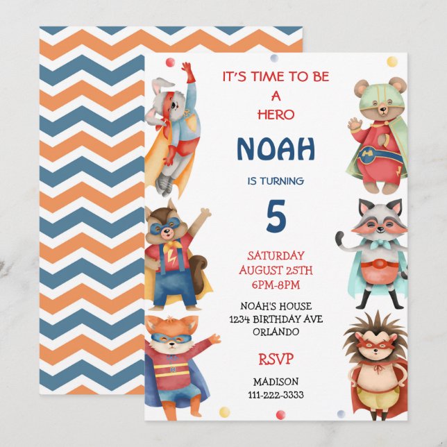 Superheroes Boys Birthday Party Invitation (Front/Back)