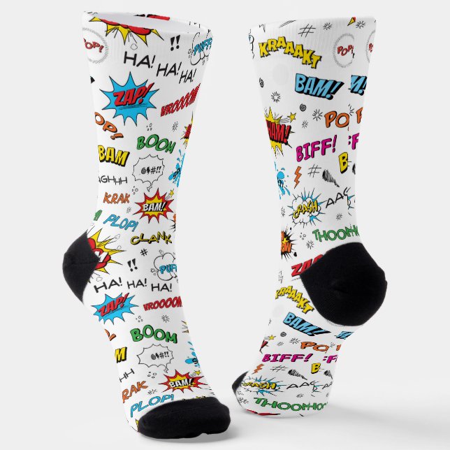 Superheroes Comics Pattern Socks (Angled)