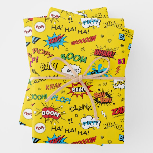 Superheroes Comics Pattern Wrapping Paper Sheet (In situ)