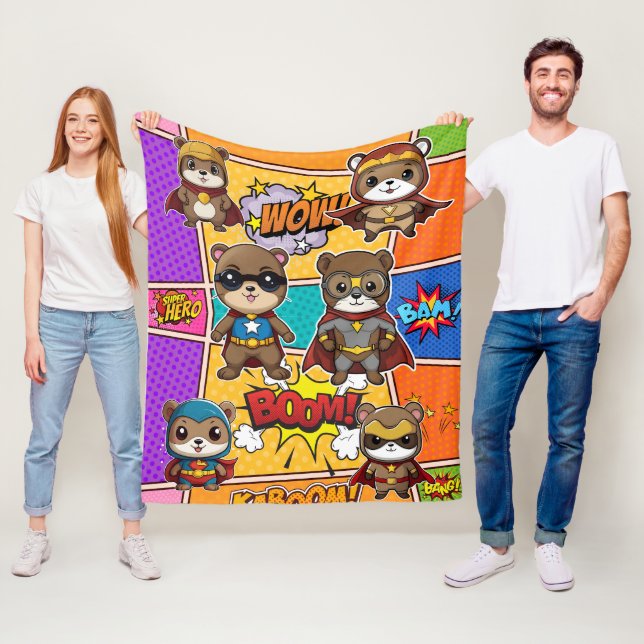 Superheroes Gopher Prints Fleece Blanket (In Situ)