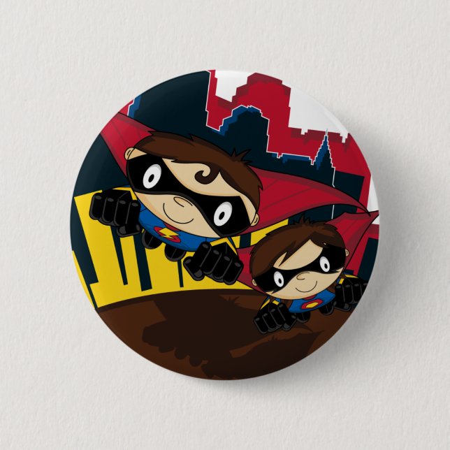Superheroes in City Scene Button Badge (Front)
