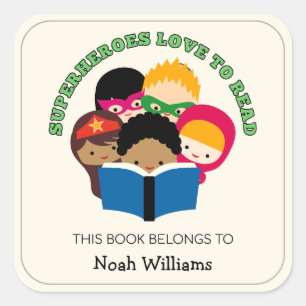 Superheroes Love to Read Personalised Bookplates Square Sticker