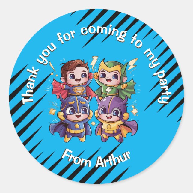 Superheroes party Kids super heroes fun identity  Classic Round Sticker (Front)