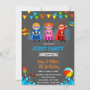 Superheroes pool party invitation