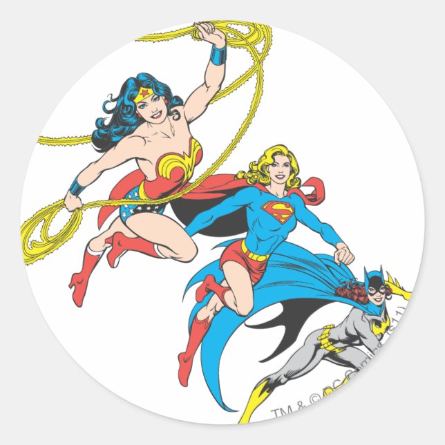 Superheroines Leap Classic Round Sticker (Front)
