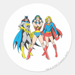 Superheroines Pose Classic Round Sticker