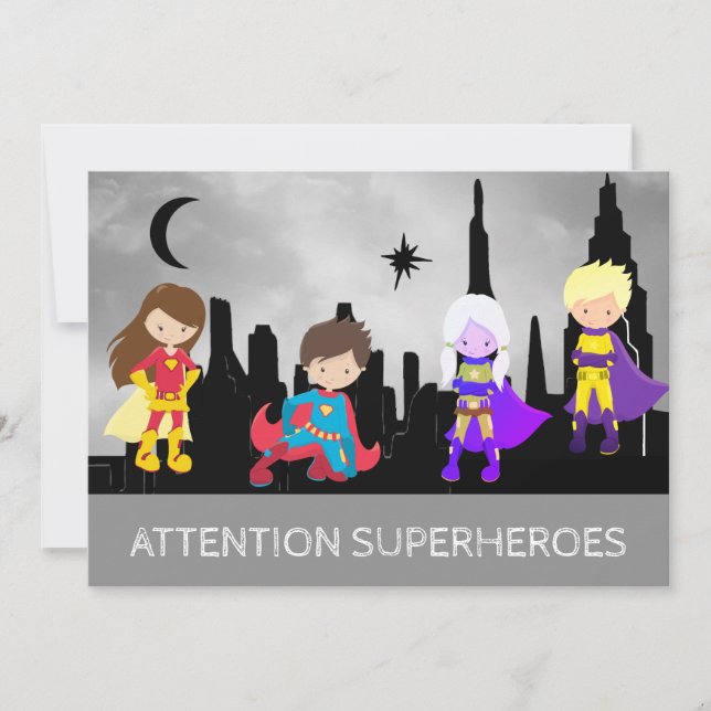 *~* SUPERHEROS Children Birthday Party Invitation (Front)