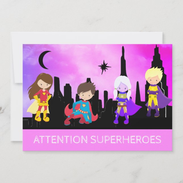 *~* SUPERHEROS Childrens Birthday Party Invitation (Front)