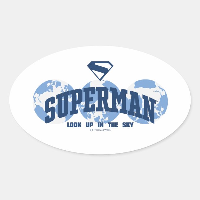 Superman Across the Globe Oval Sticker (Front)