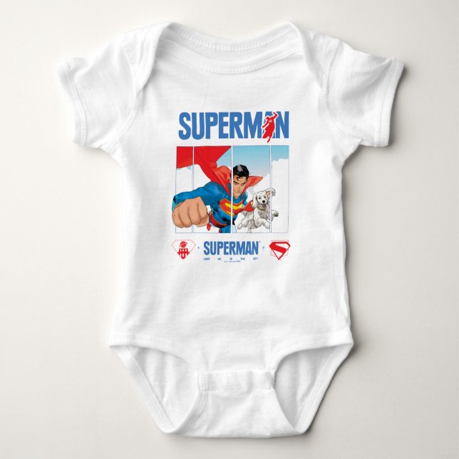 Superman and Krypto Take Flight Baby Bodysuit (Front)