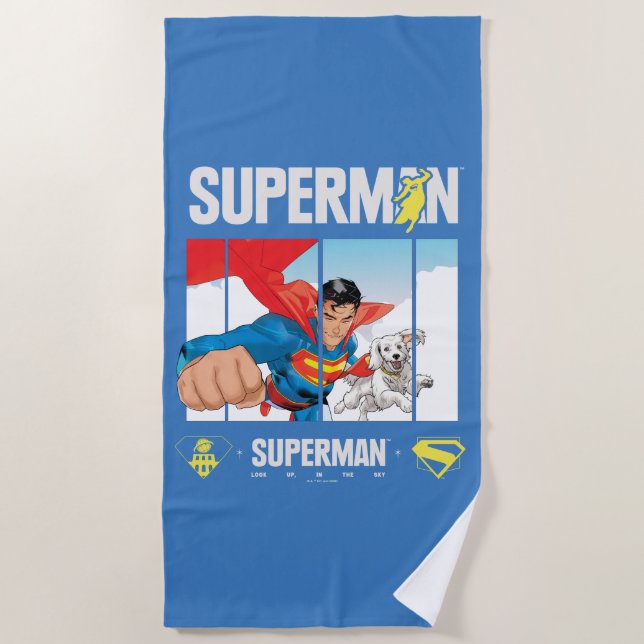 Superman and Krypto Take Flight Beach Towel (Front)