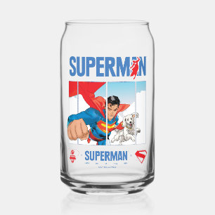 Superman and Krypto Take Flight Can Glass