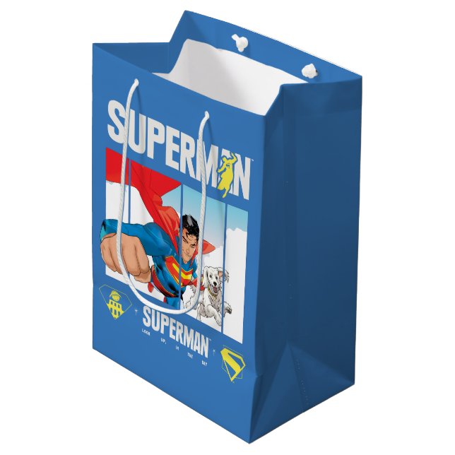Superman and Krypto Take Flight Medium Gift Bag (Front Angled)