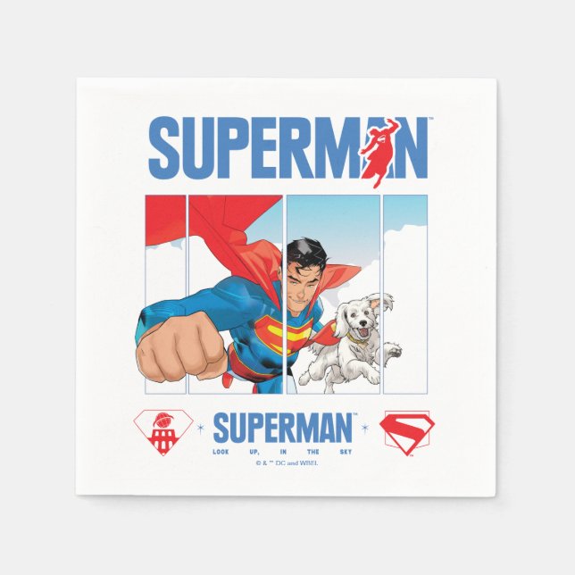 Superman and Krypto Take Flight Napkin (Front)