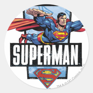 Superman and Logo Bordered Classic Round Sticker