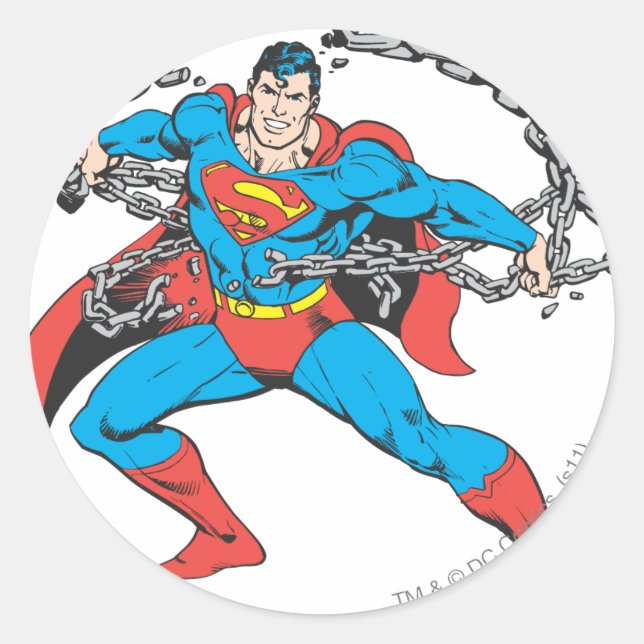 Superman Breaks Chains 2 Classic Round Sticker (Front)