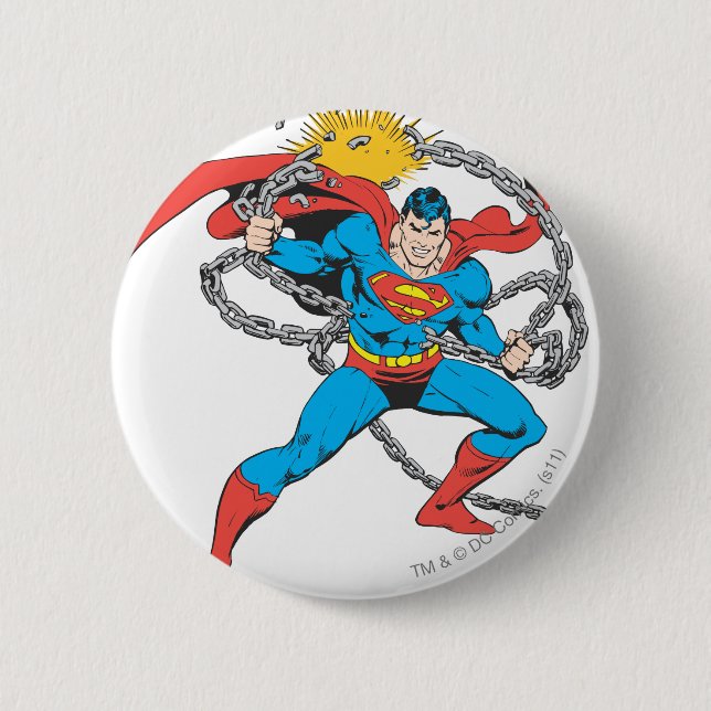 Superman Breaks Chains 3 6 Cm Round Badge (Front)
