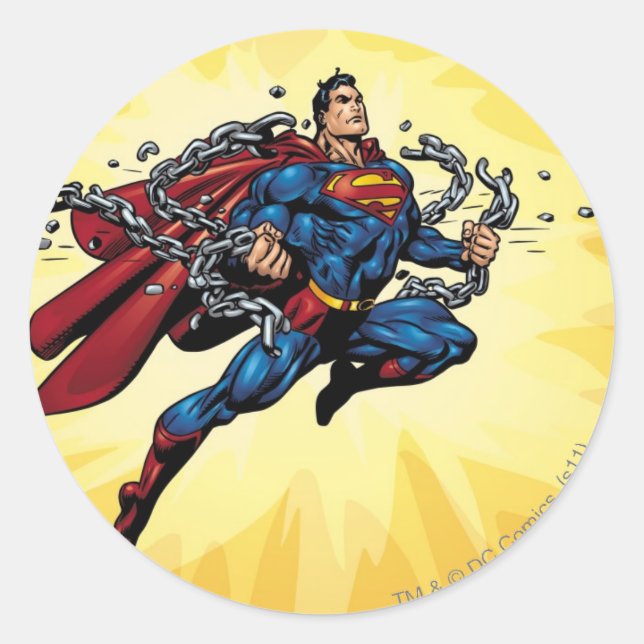 Superman breaks chains classic round sticker (Front)