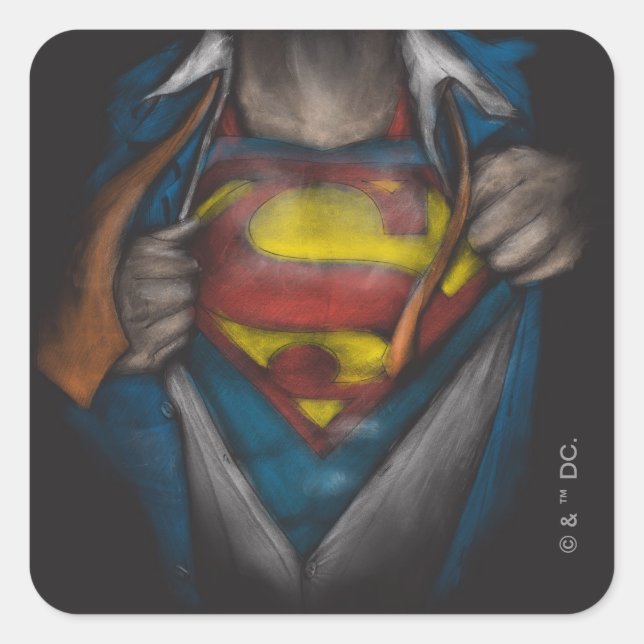 Superman | Chest Reveal Sketch Colourized Square Sticker (Front)