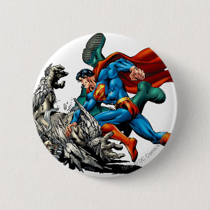 Superman Fights Monster 6 Cm Round Badge