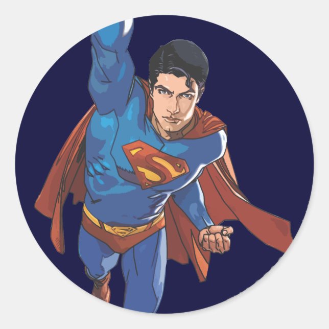 Superman Flying Forward Classic Round Sticker (Front)